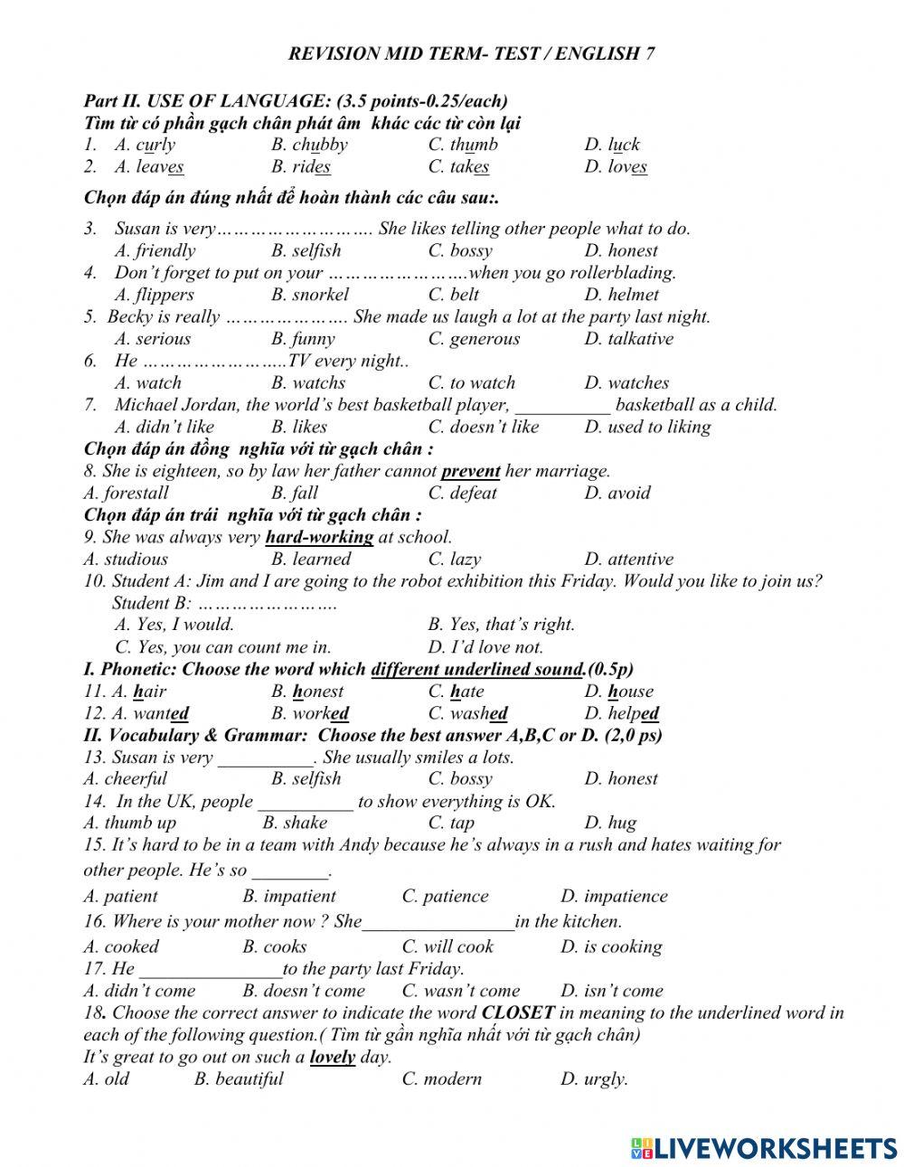 Vevision- giua ky english 7