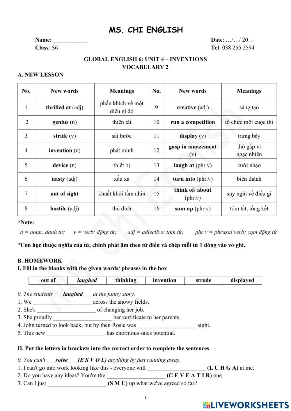 Foreign Teacher-S6-WEEK 12-U4-VOCAB 2