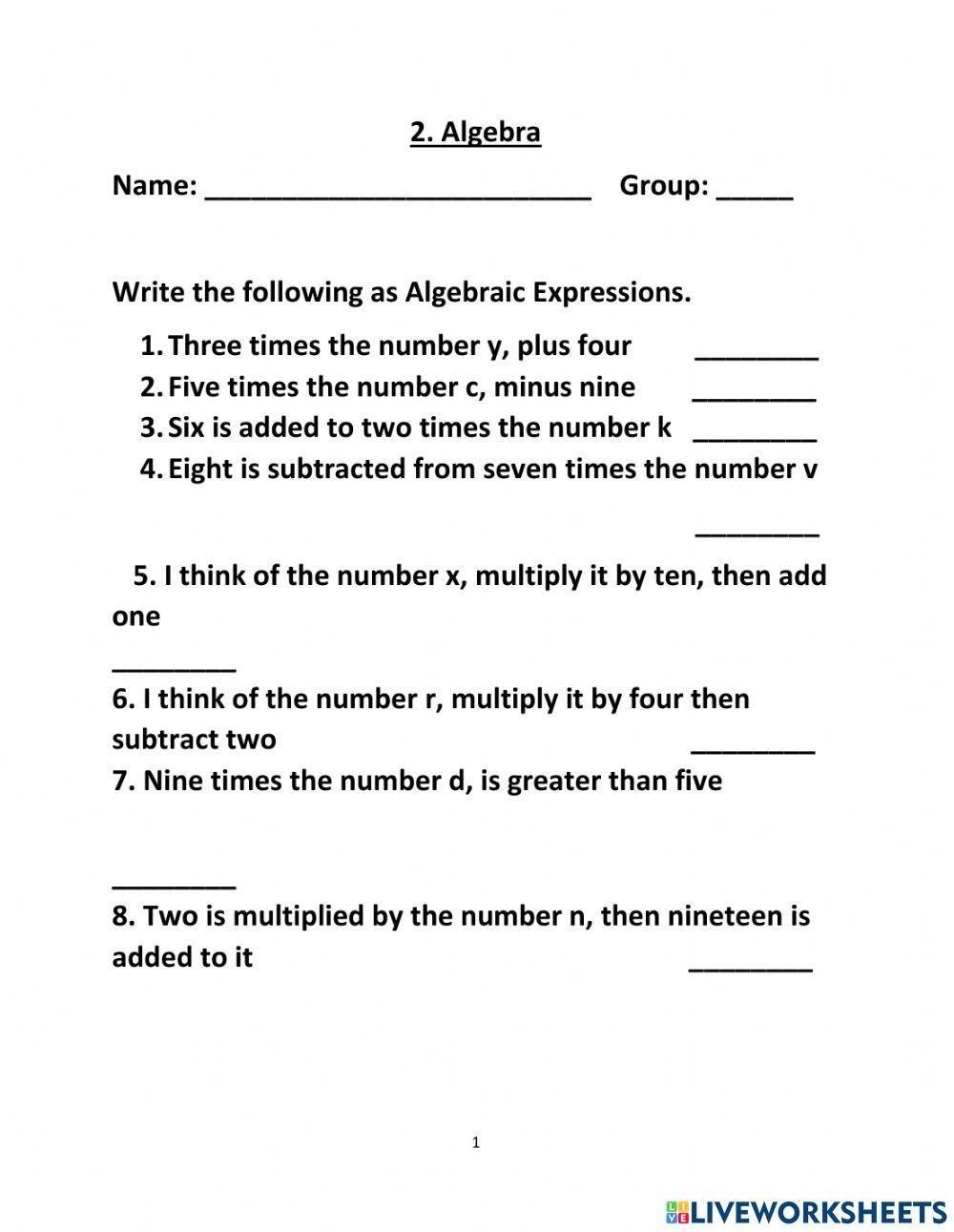 Algebraic Expressions