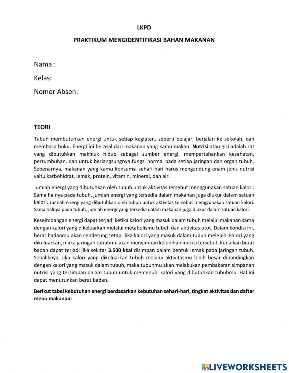 LKPD Nutrisi Kelas VIII SMP