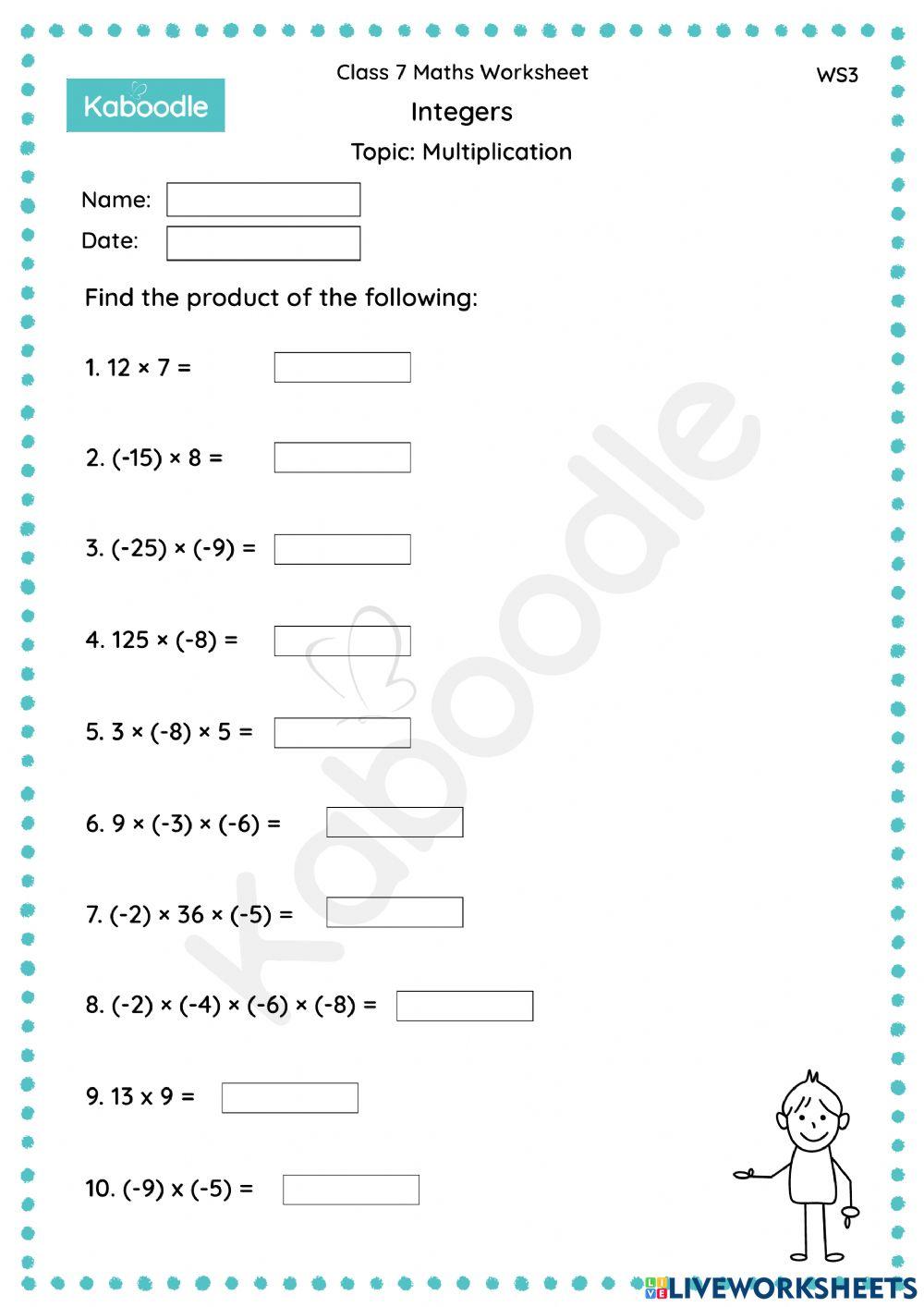 Integers (Multiplication) activity | Live Worksheets