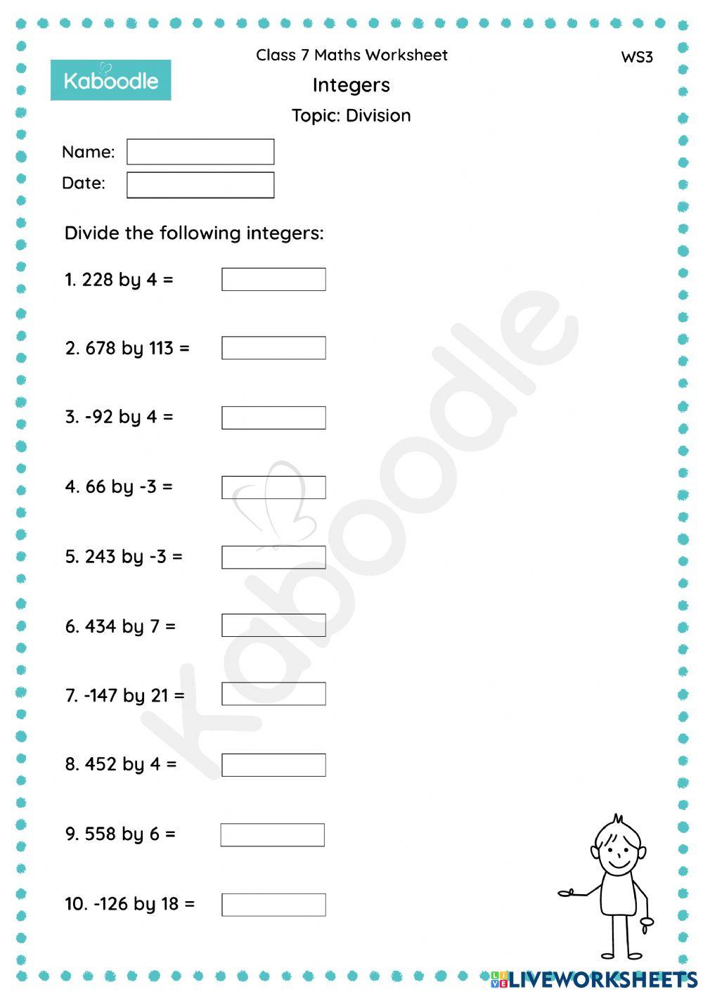 Integers (Division) activity Live Worksheets
