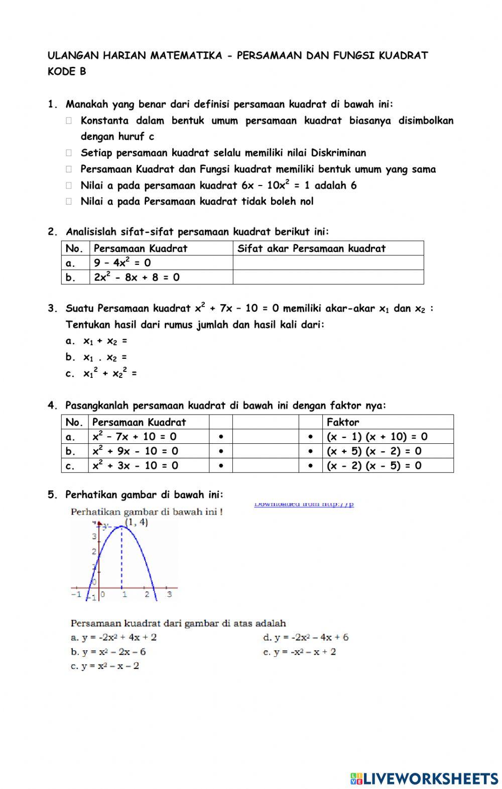 UH Persamaan kuadrat 2223 B