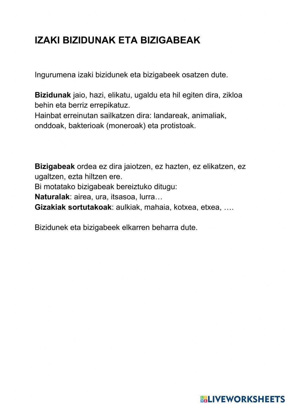 Izaki bizidunak eta bizigabeak