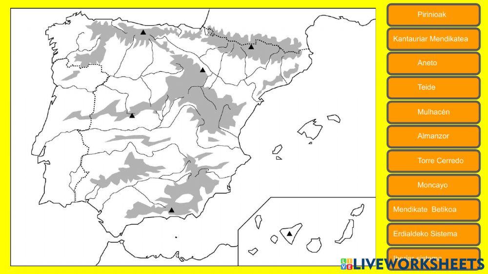 Erliebea Espainako mapa fisikoa