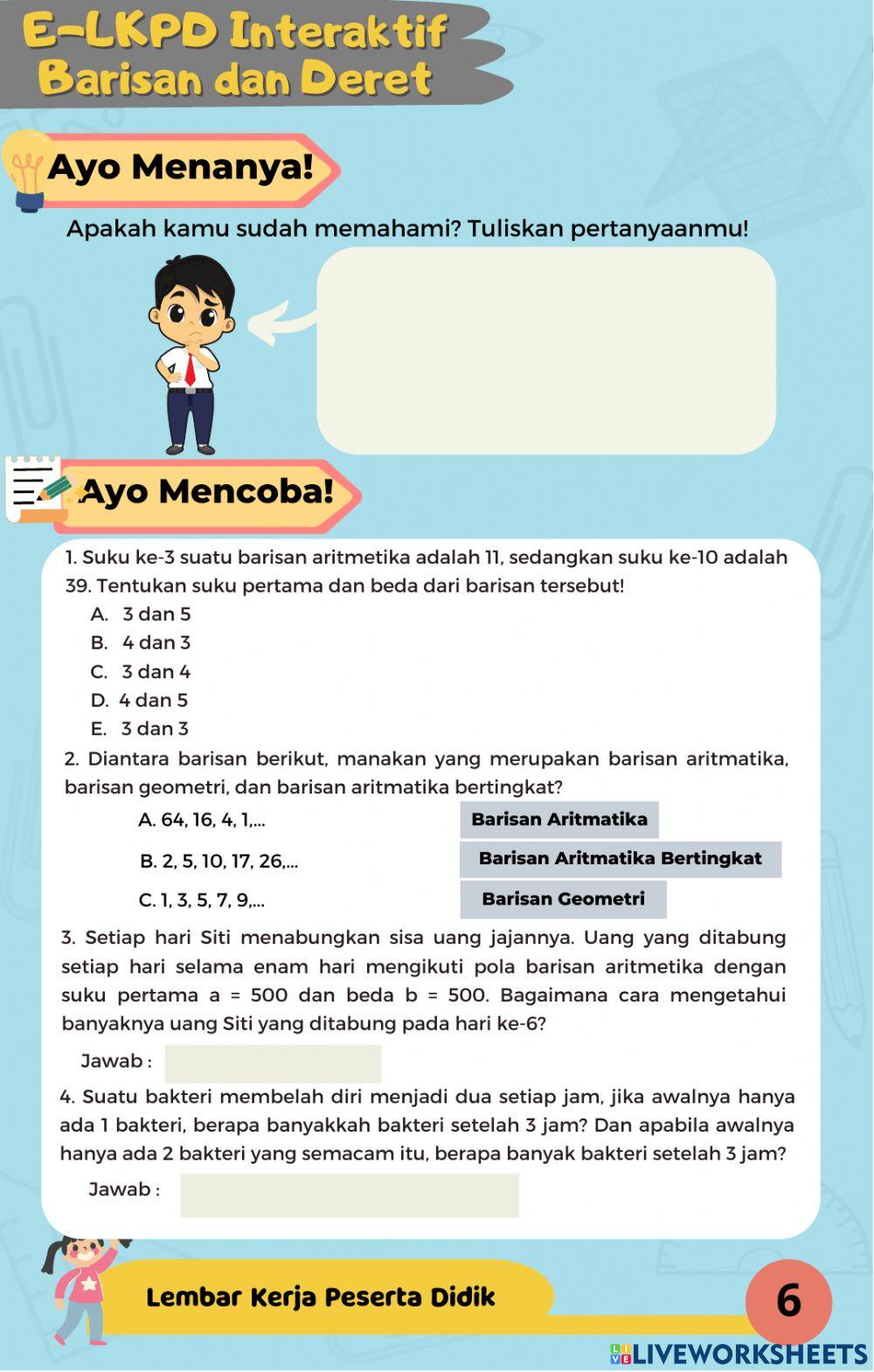 E-lkpd interaktif barisan dan deret
