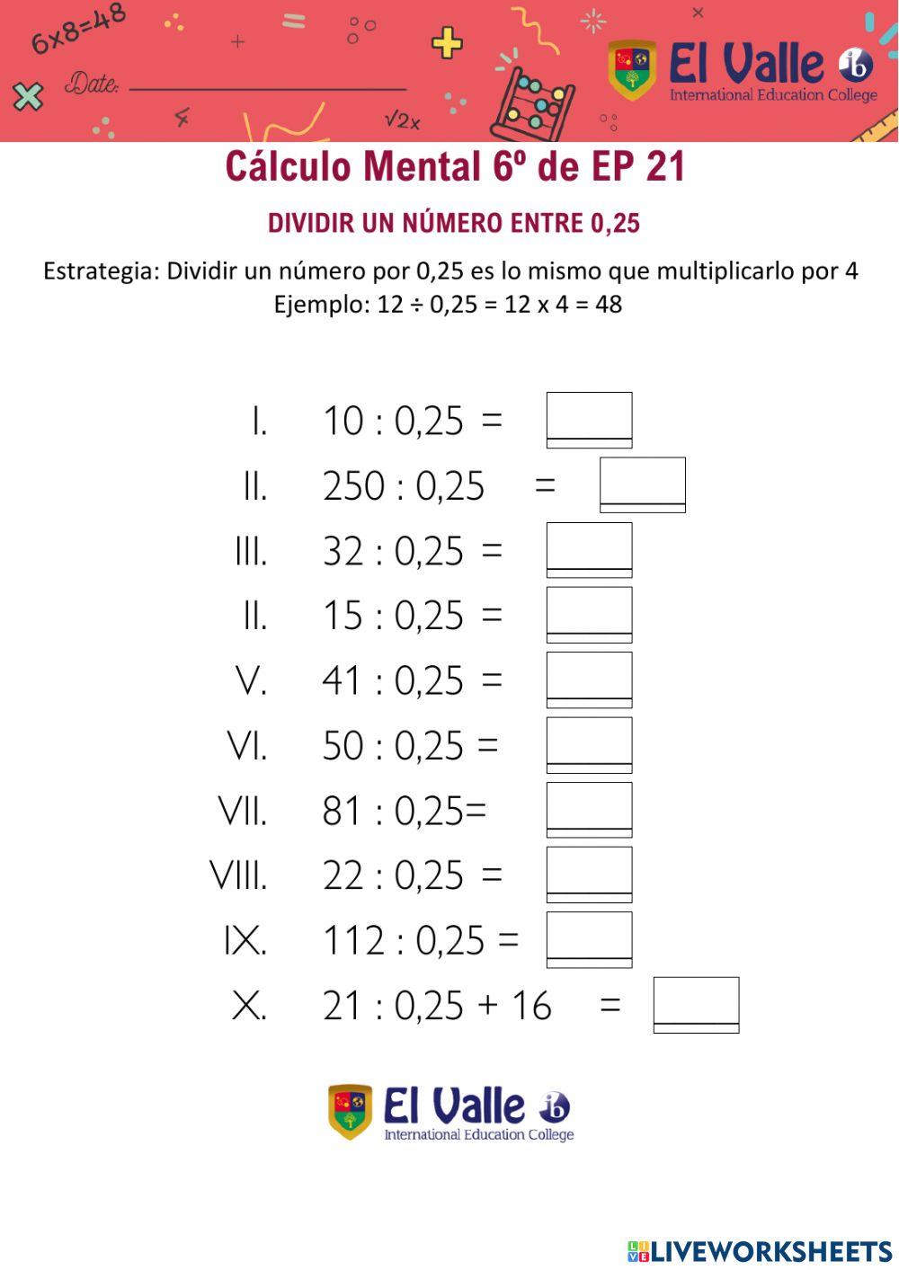 Cálculo Mental 6º de EP 21