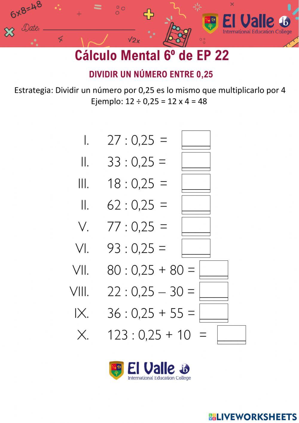 Cálculo Mental 6º de EP 22
