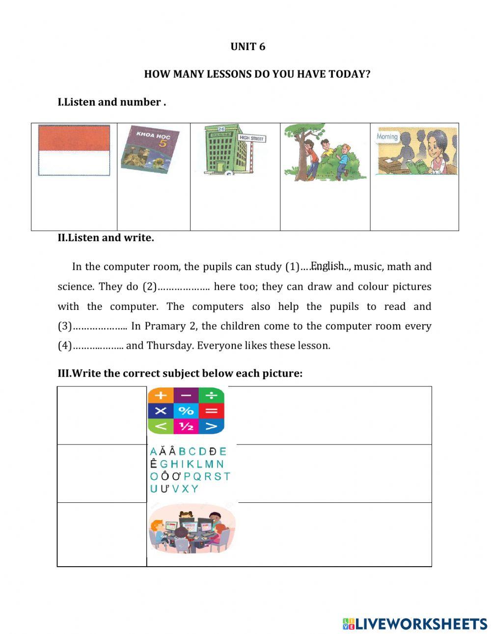 TA5.Unit 6 How many lesson do you have today