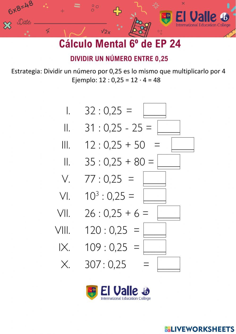 Cálculo Mental 6º de EP 24