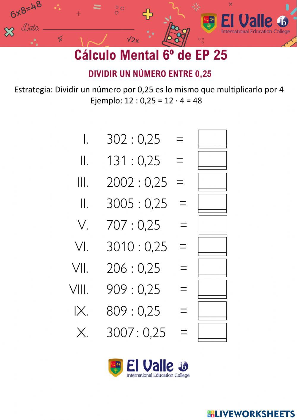 Cálculo Mental 6º de EP 25
