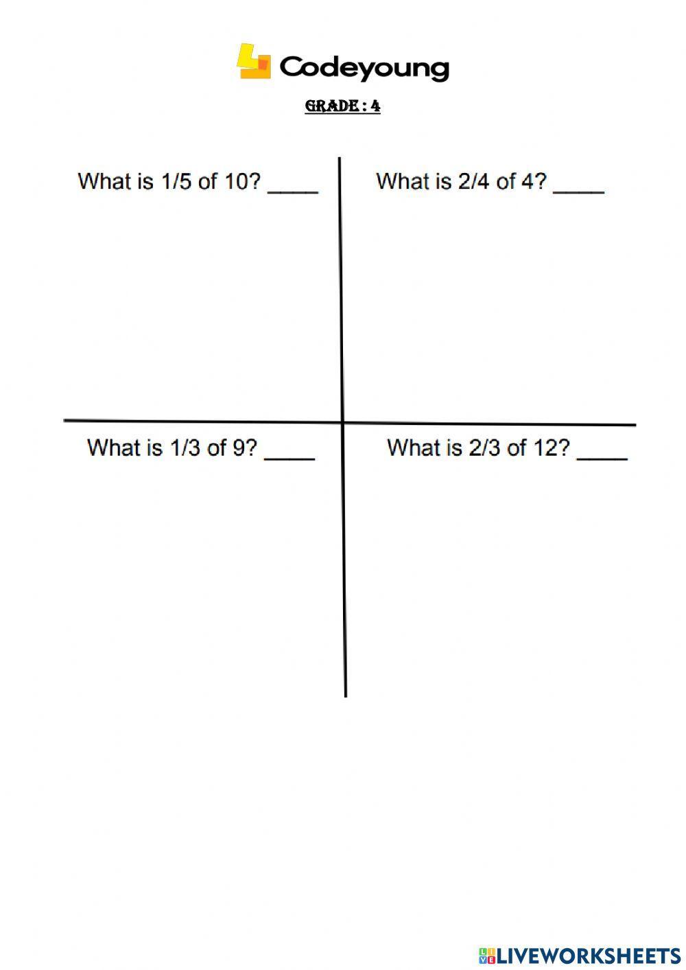 Finding fractions of whole number concept h w 