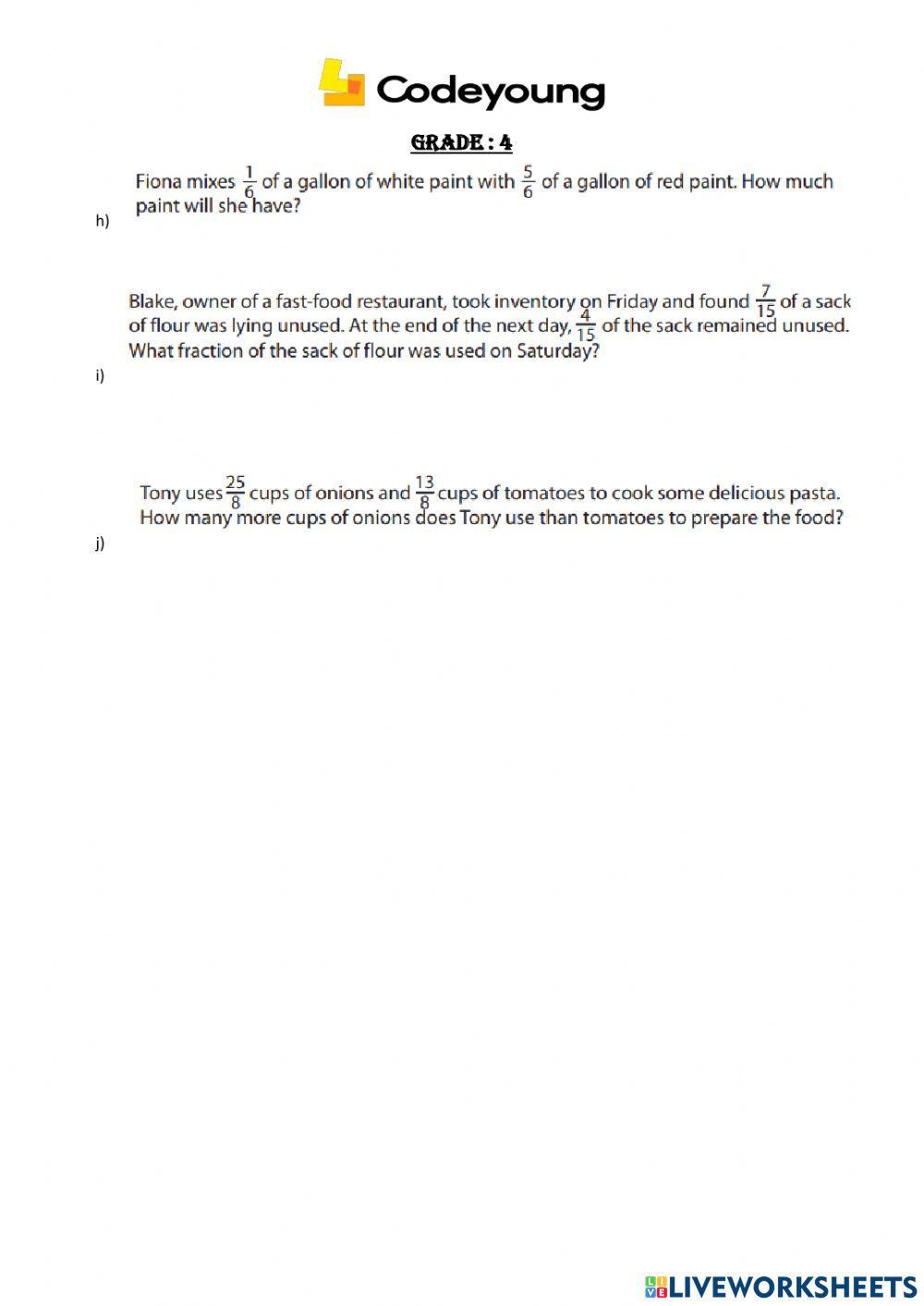 Addition - substraction of like fractions (application work)