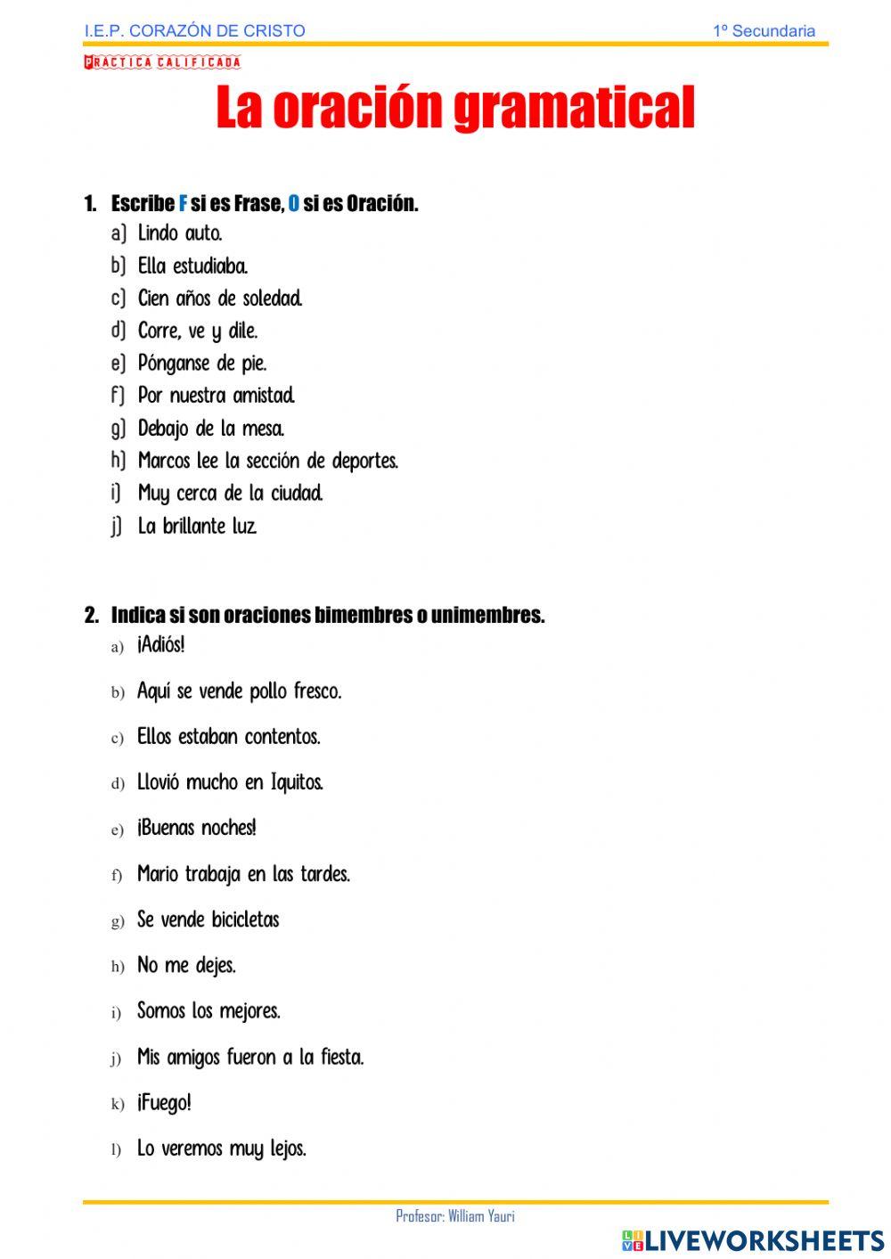 Oraciones clasificacion