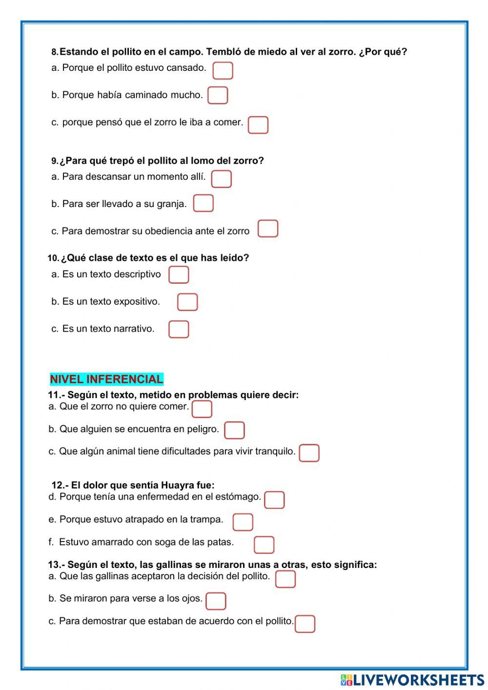 Lectura: El Zorro y el Pollito