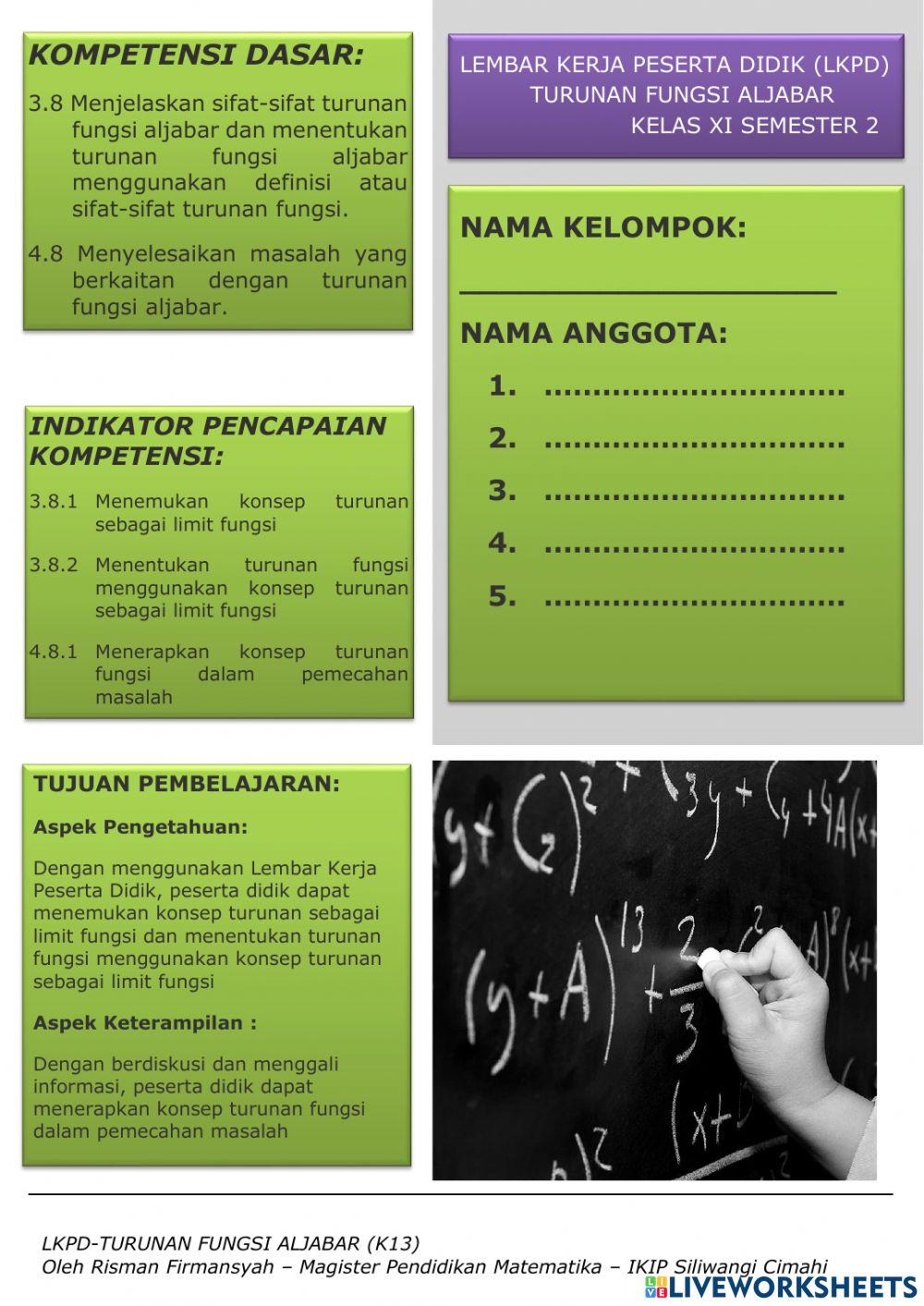 Lkpd Turunan Fungsi Aljabar