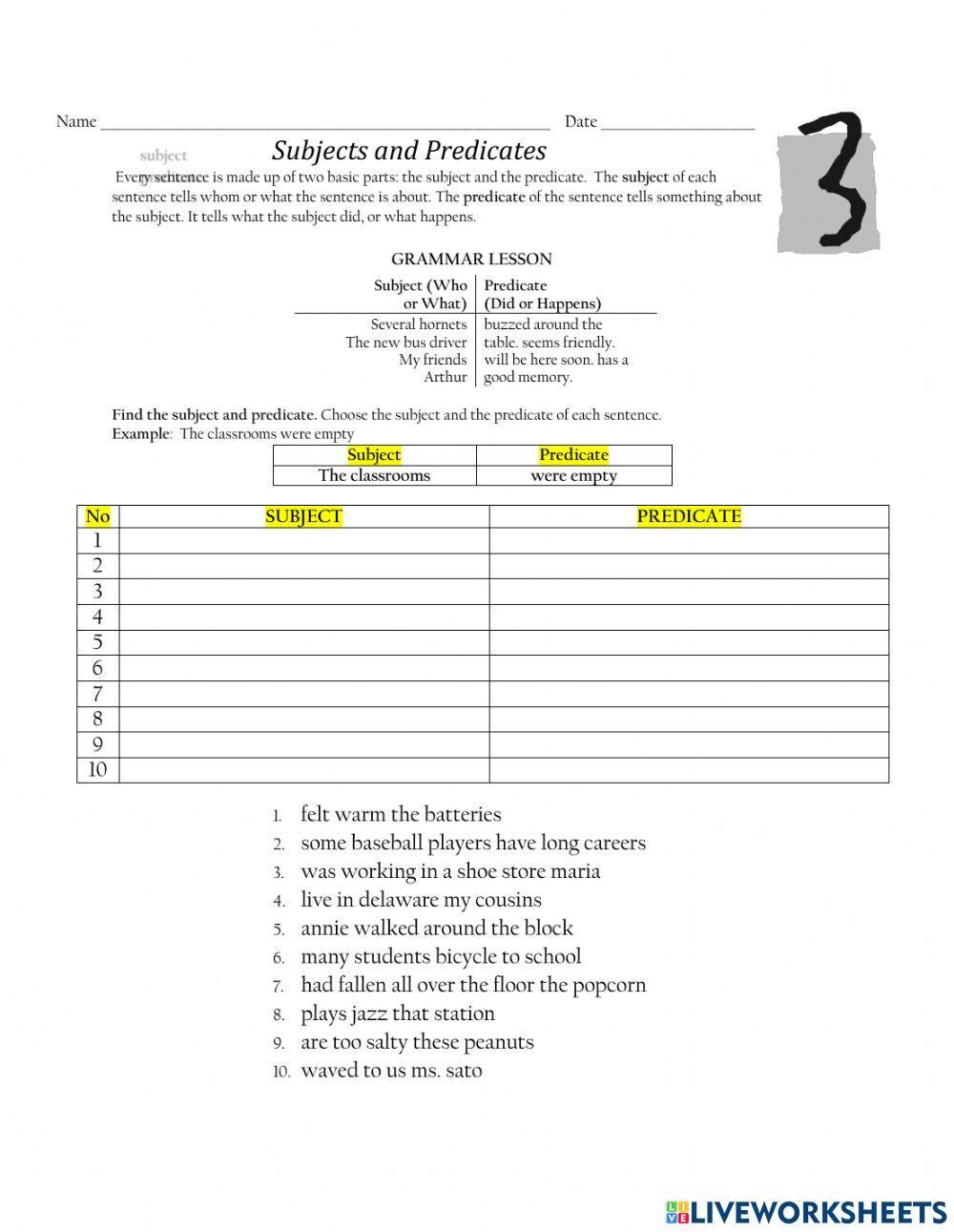 Subjects and Predicates By Erin Laabs
