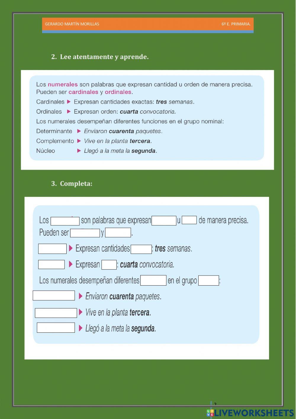 Taller de gramática. Ficha 4. 6º.