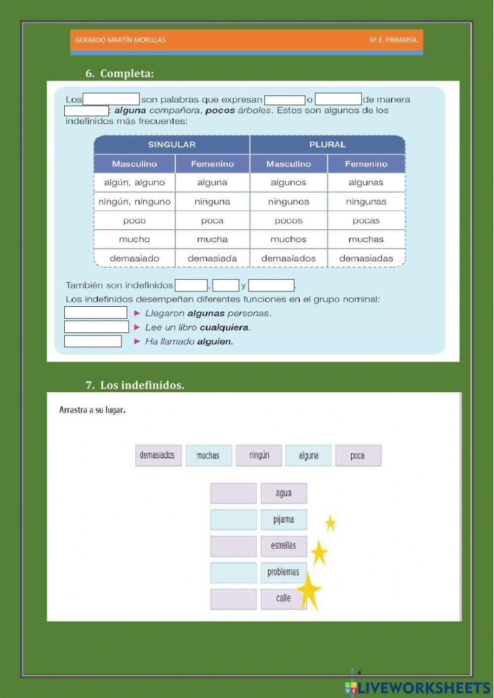 Taller de gramática. Ficha 4. 6º.