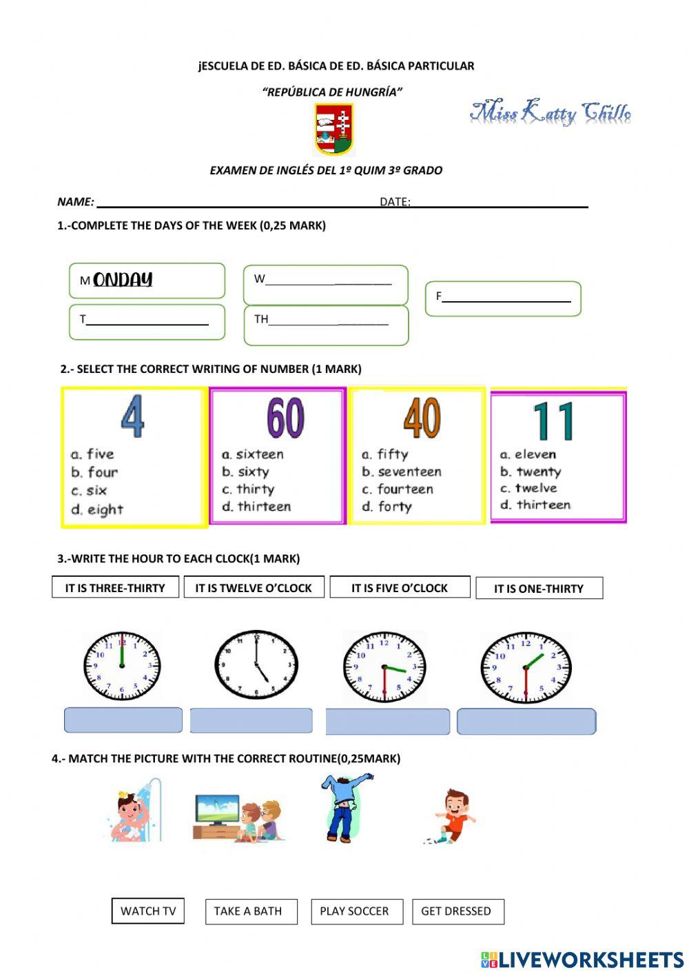 Examen del 1 quim 3º basic