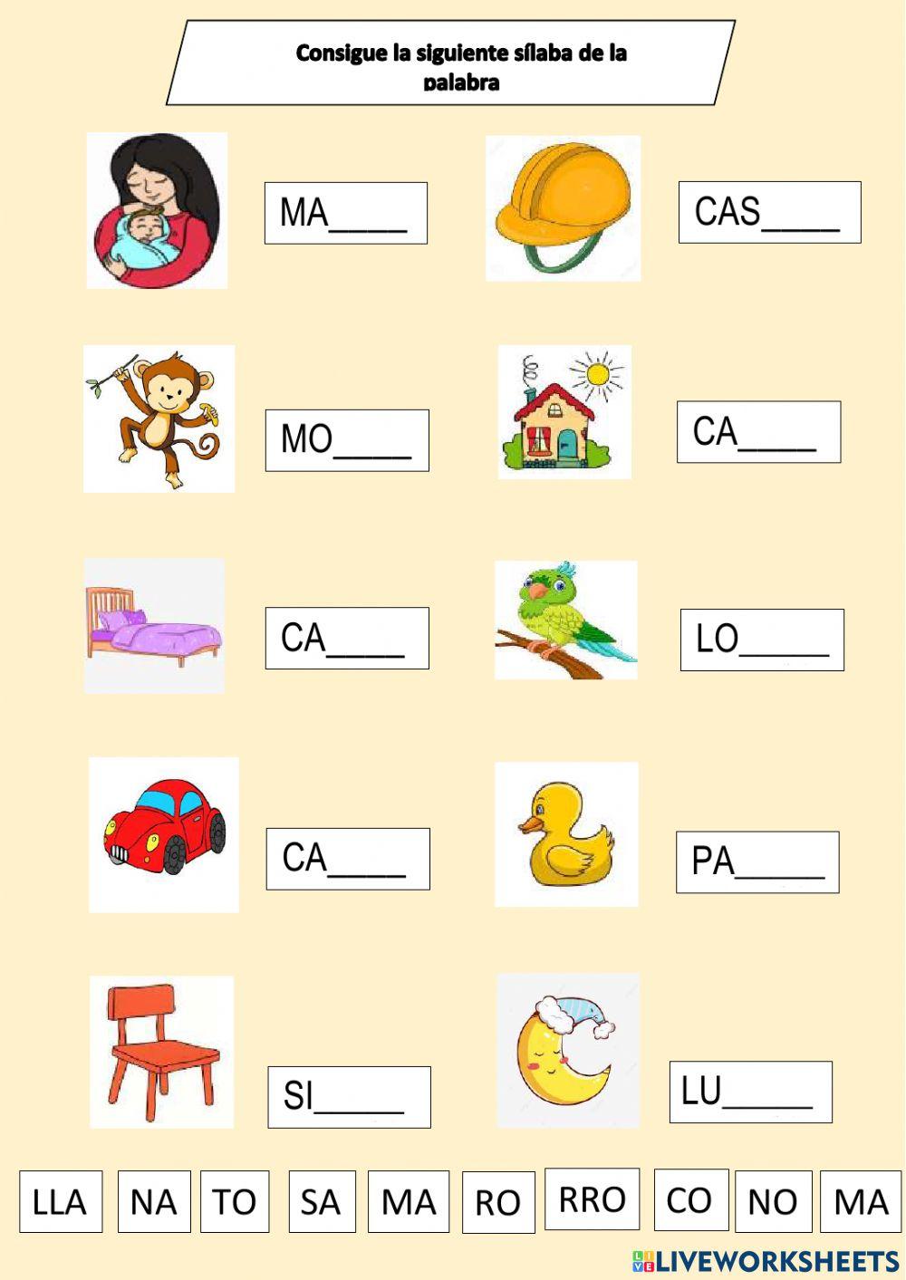 Consigue la silaba y completa la oración