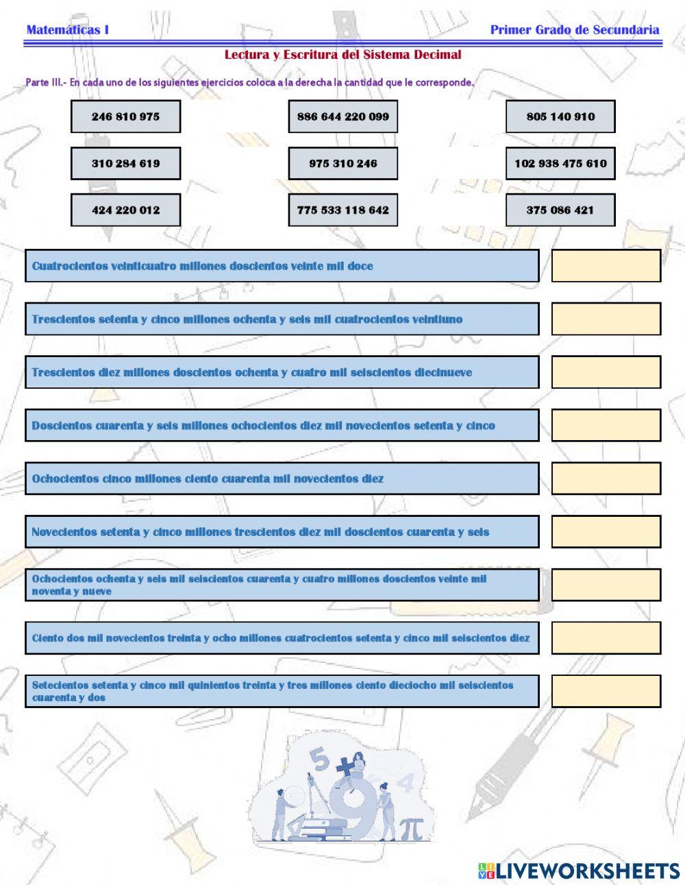 ESG127 Matemáticas 1 - Lectura y Escritura del Sistema Decimal -