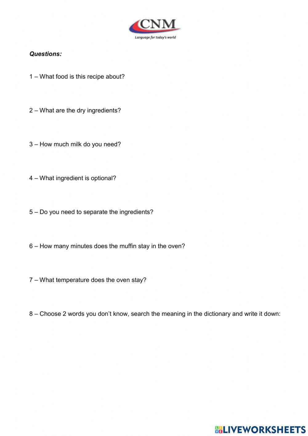 Reading a Recipe (Reading)