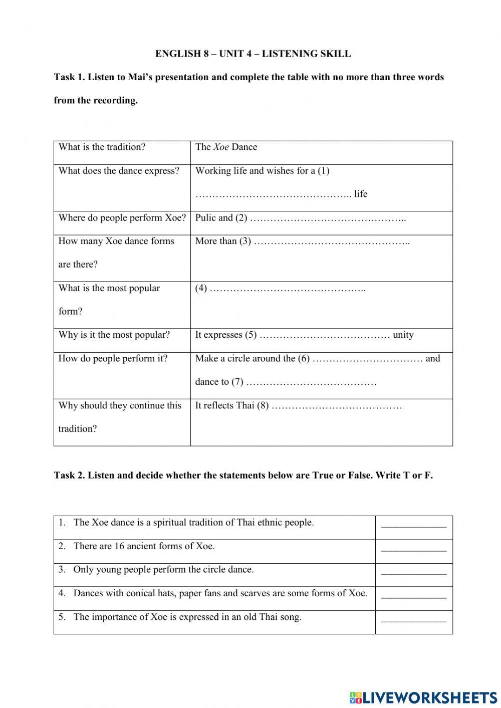 English 8 - Unit 4 - Listening Skill