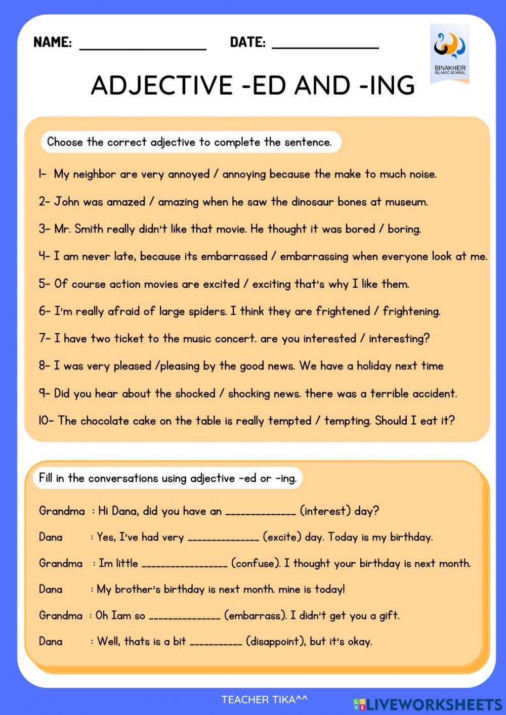 Adjective -ed and -ing