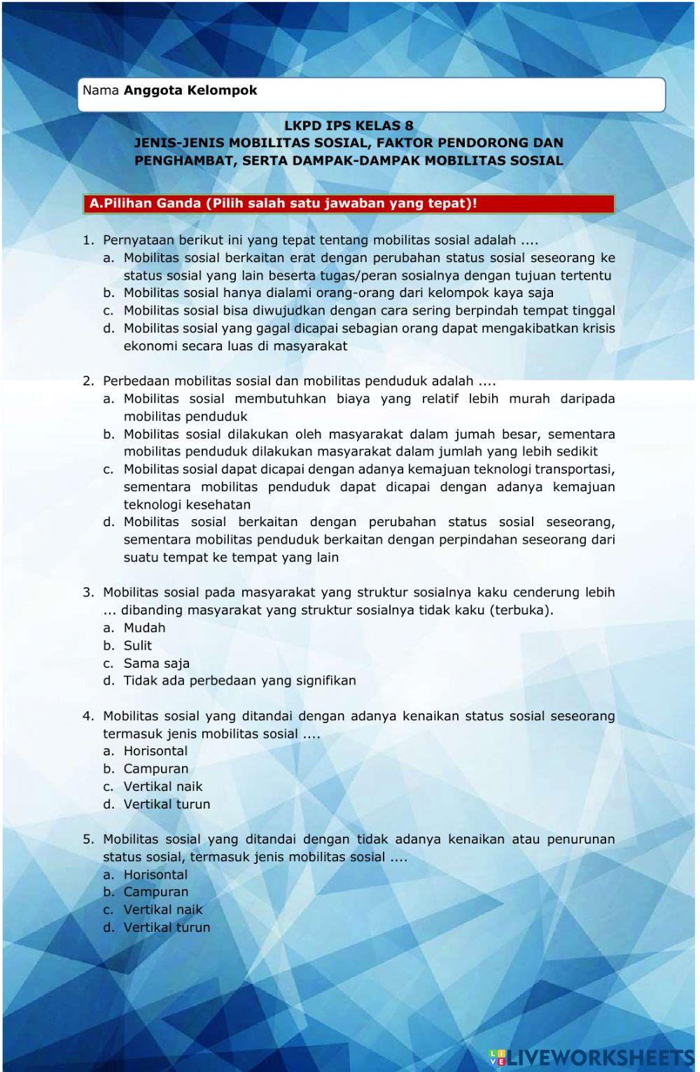 LKPD Kelas 8-Mobilitas Sosial