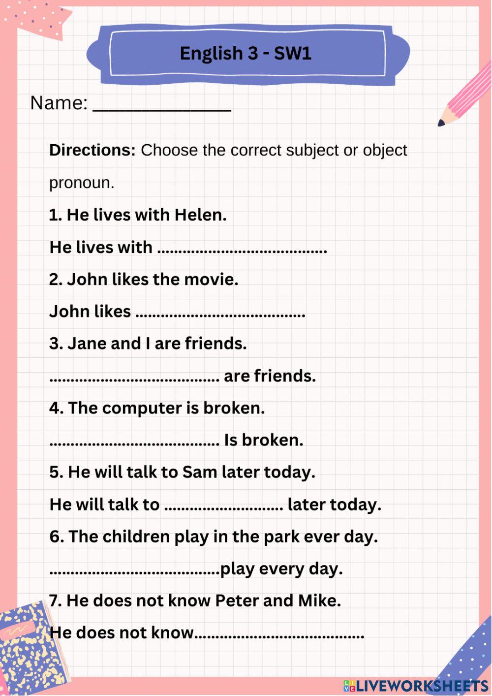 English 3 interactive worksheet for 3 | Live Worksheets