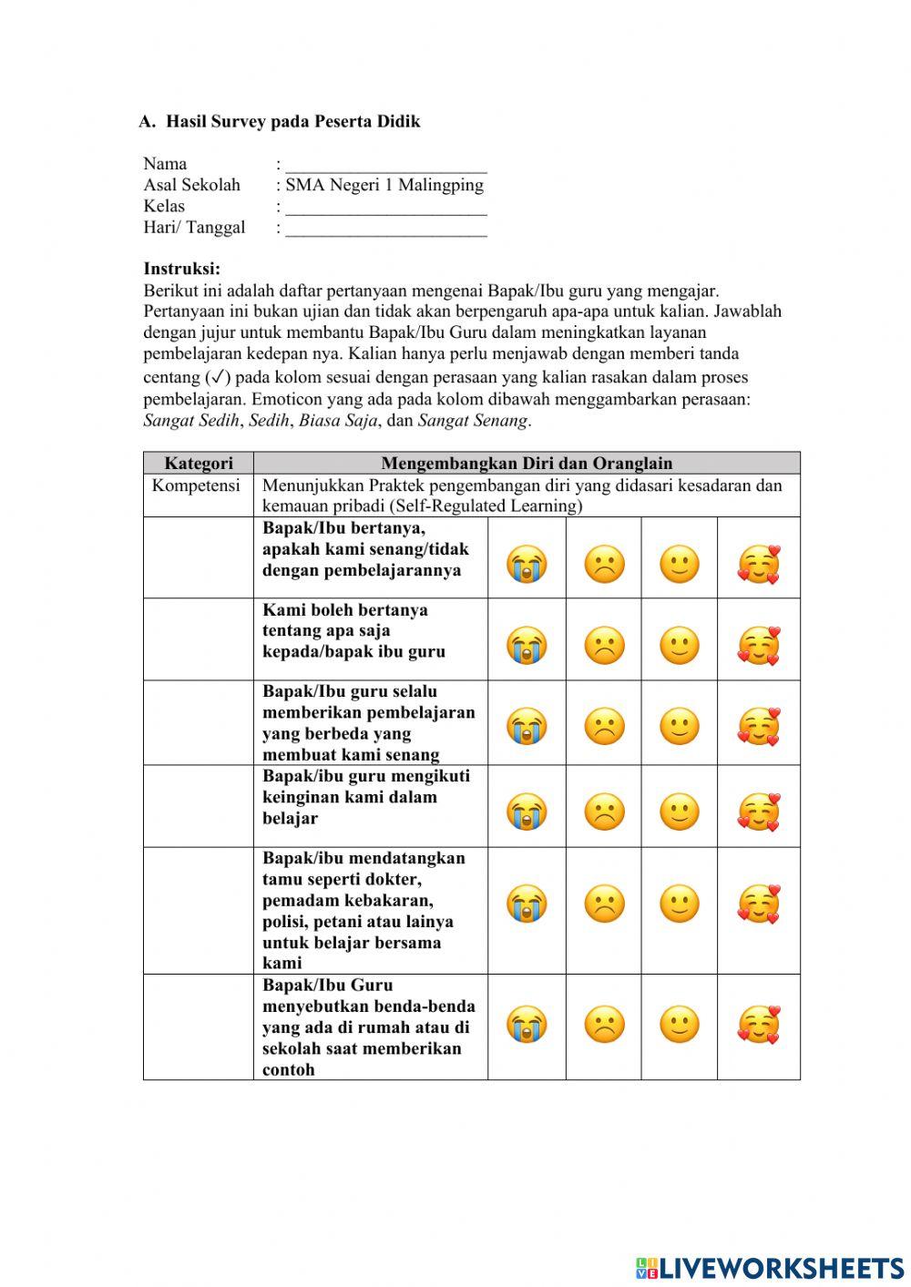 Contoh Lembar Survey Siswa