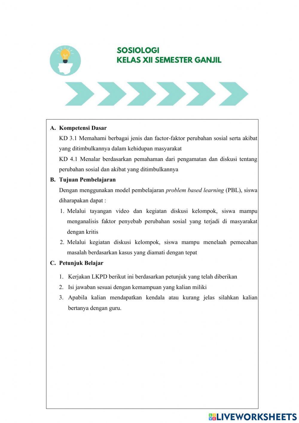 LKPD 3.1 Faktor Penyebab Perubahan Sosial