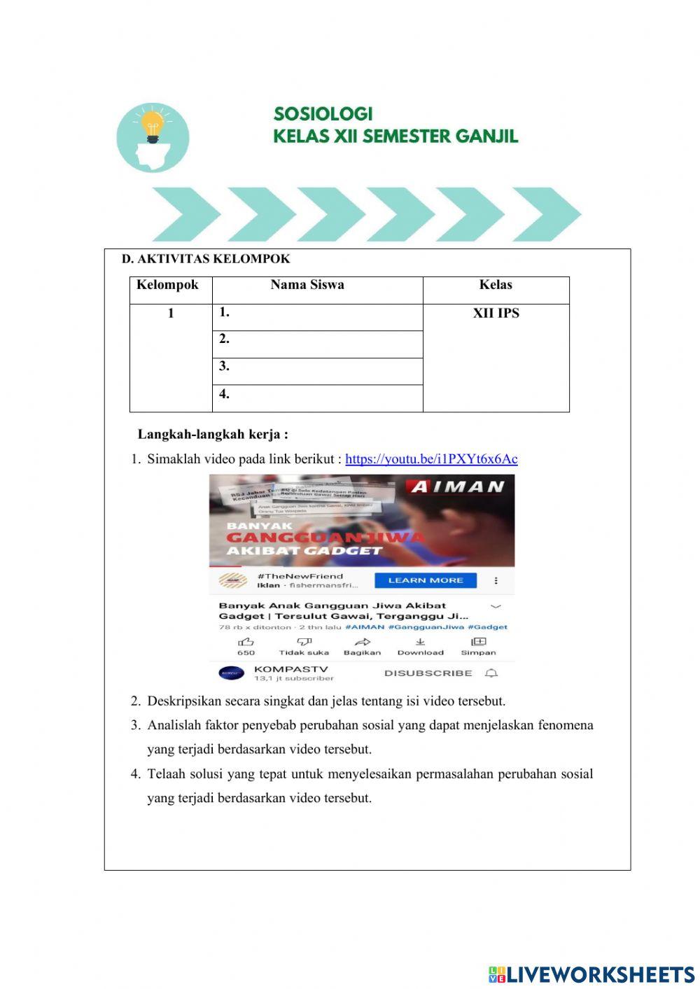 LKPD 3.1 Faktor Penyebab Perubahan Sosial