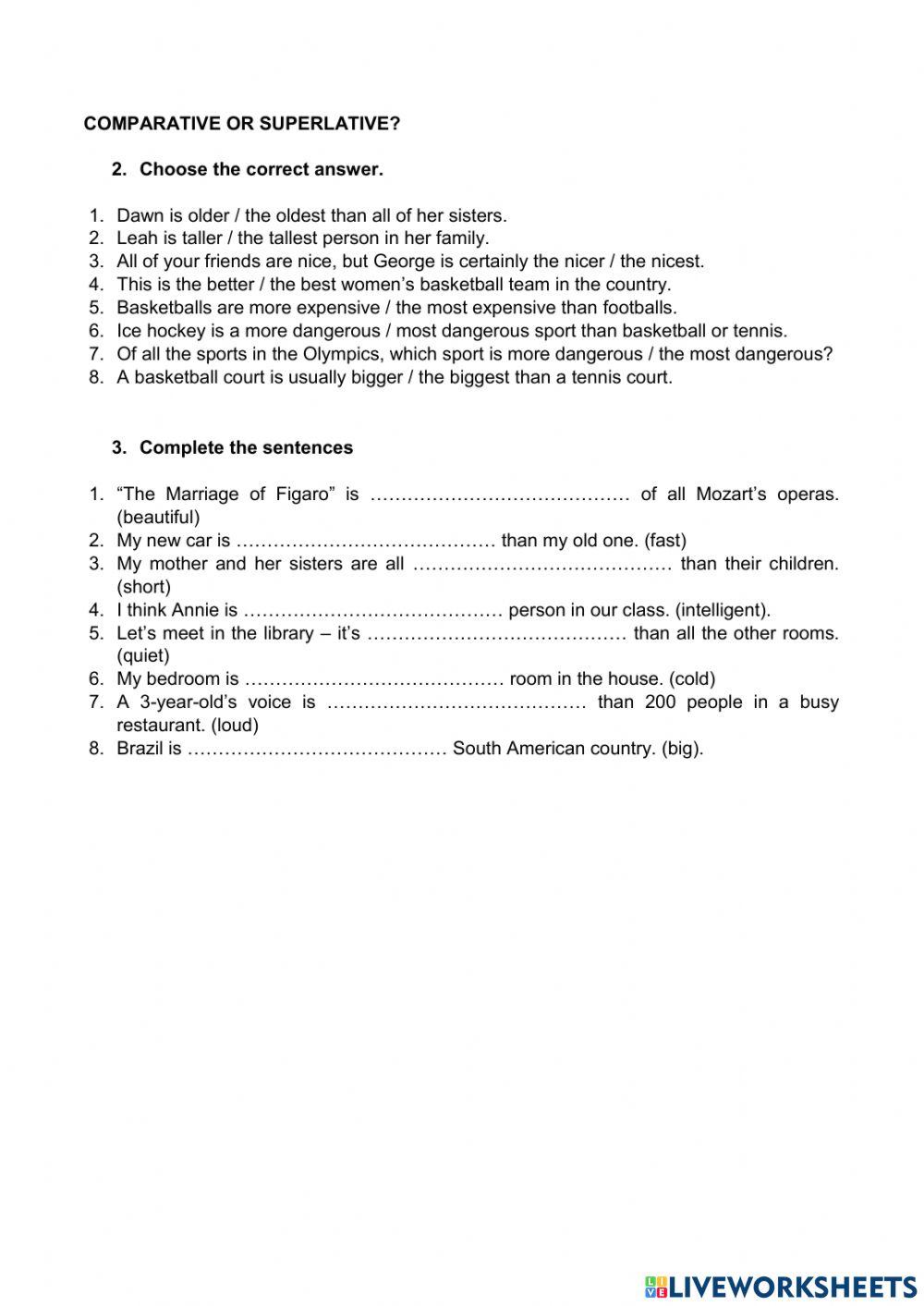 Comparative and superlatives