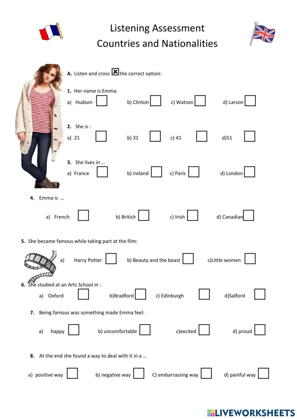 Listening Assessment - Countries and Nationalities