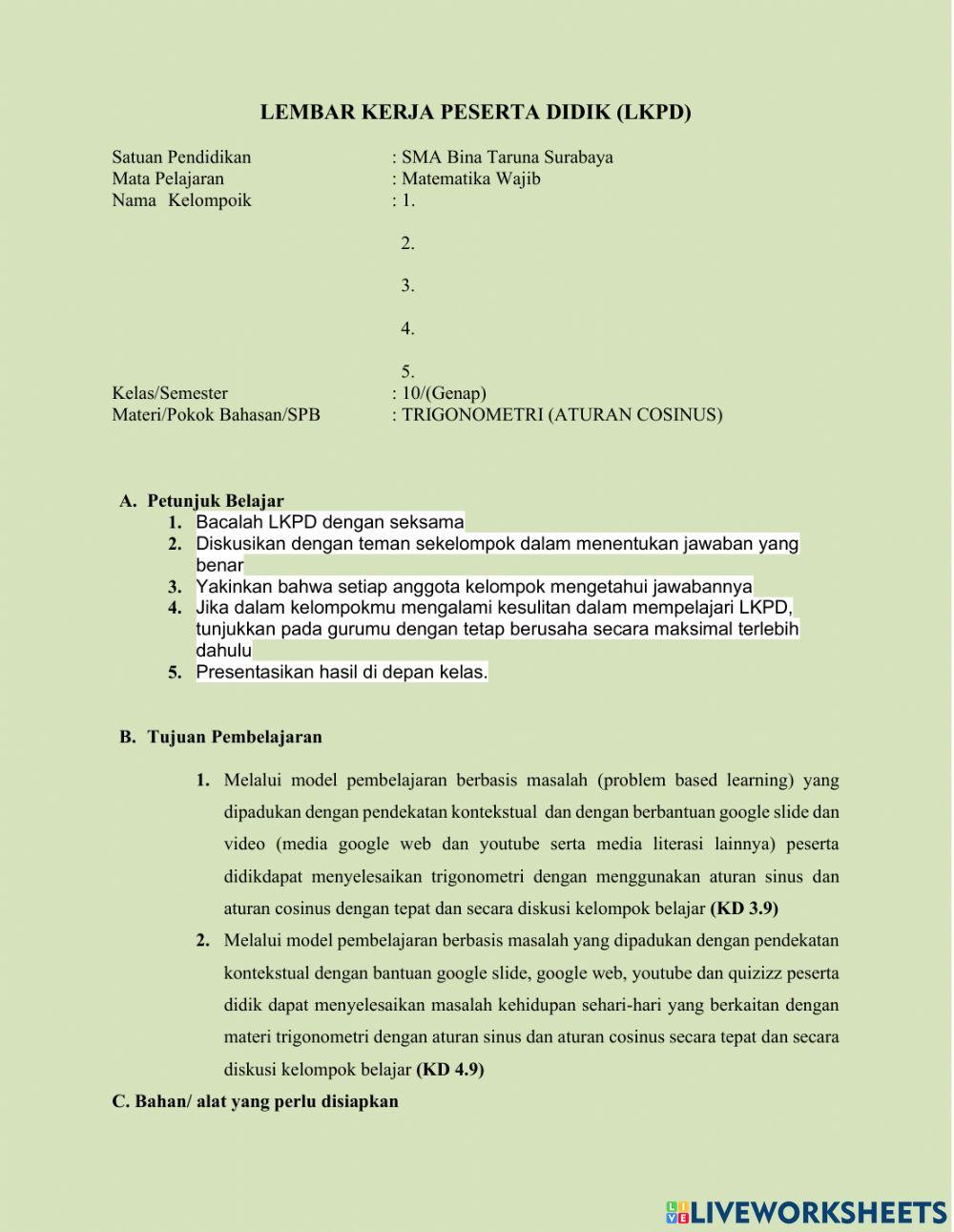 Lkpd aturan cosinus