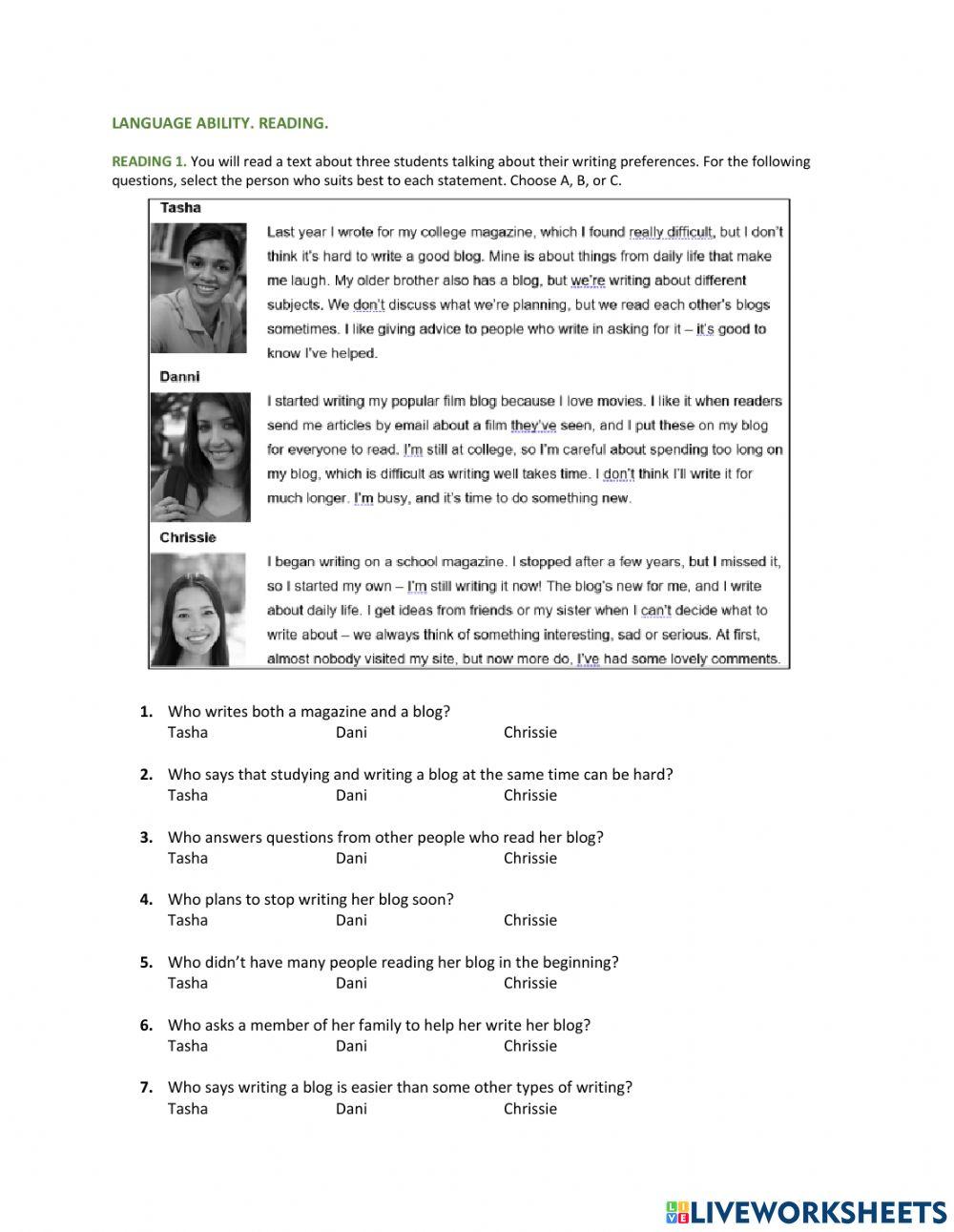 First bimester exam Seventh grade