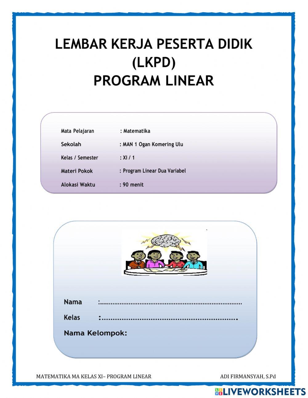 Lkpd program linear dua variabel worksheet | Live Worksheets