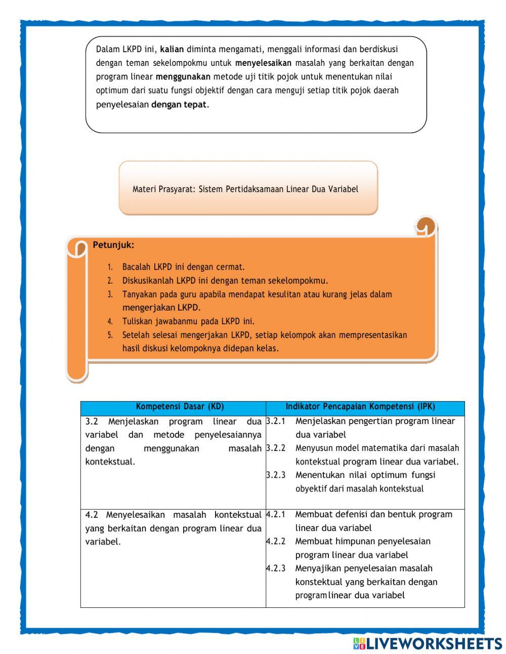Lkpd program linear dua variabel