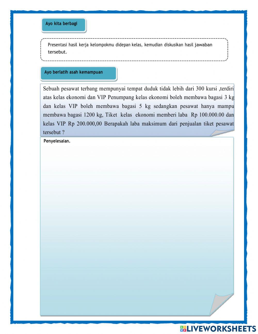 Lkpd program linear dua variabel