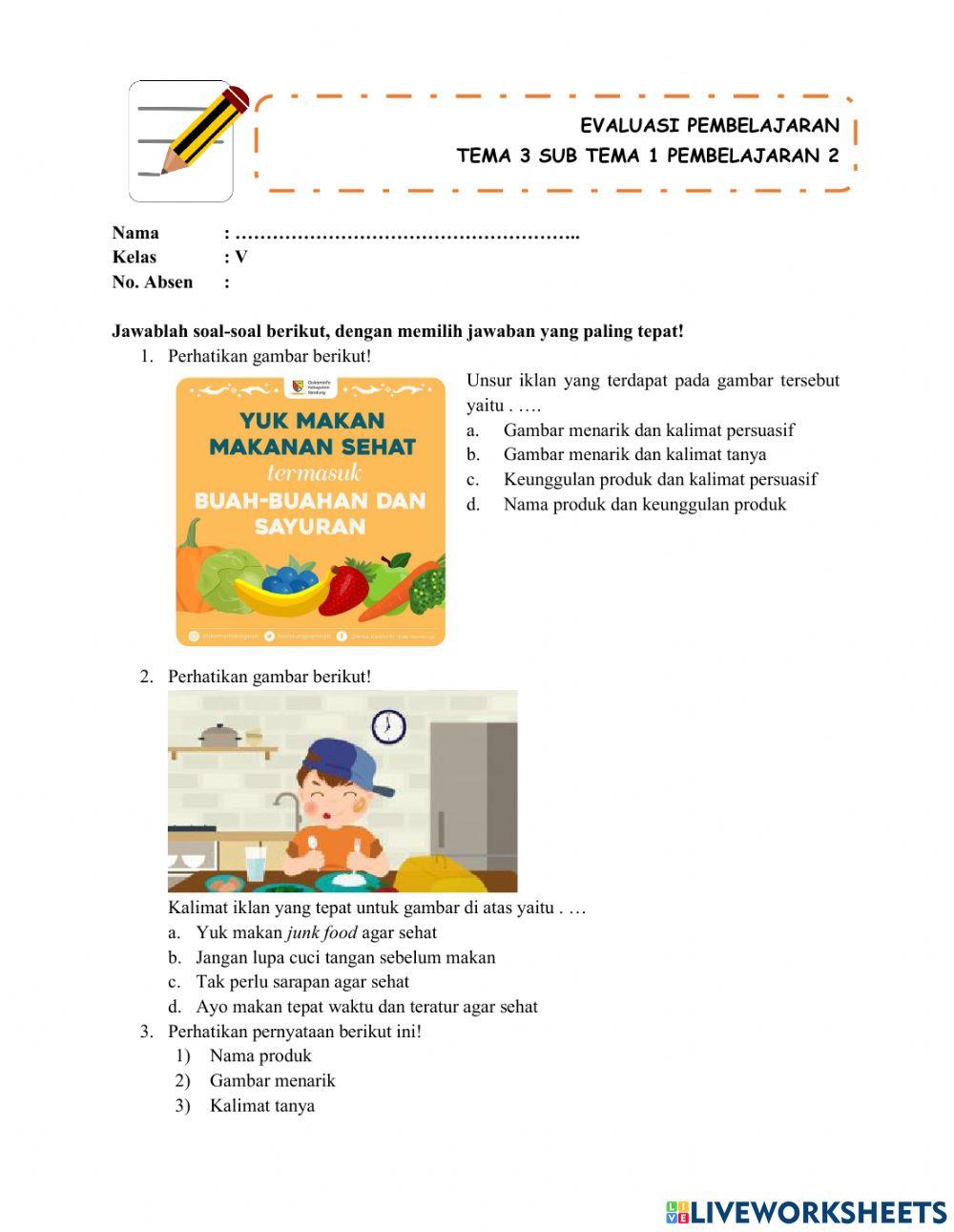 Evaluasi Pembelajaran Tema 3 Subtema 1 Pembelajaran 1