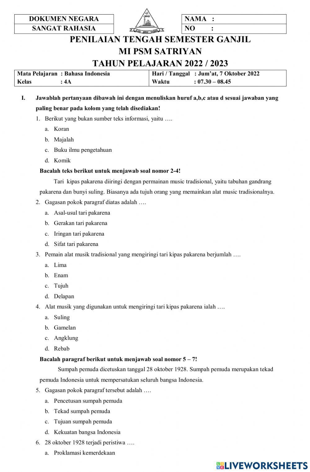Soal PTS Ganjil BIN 2022-2023