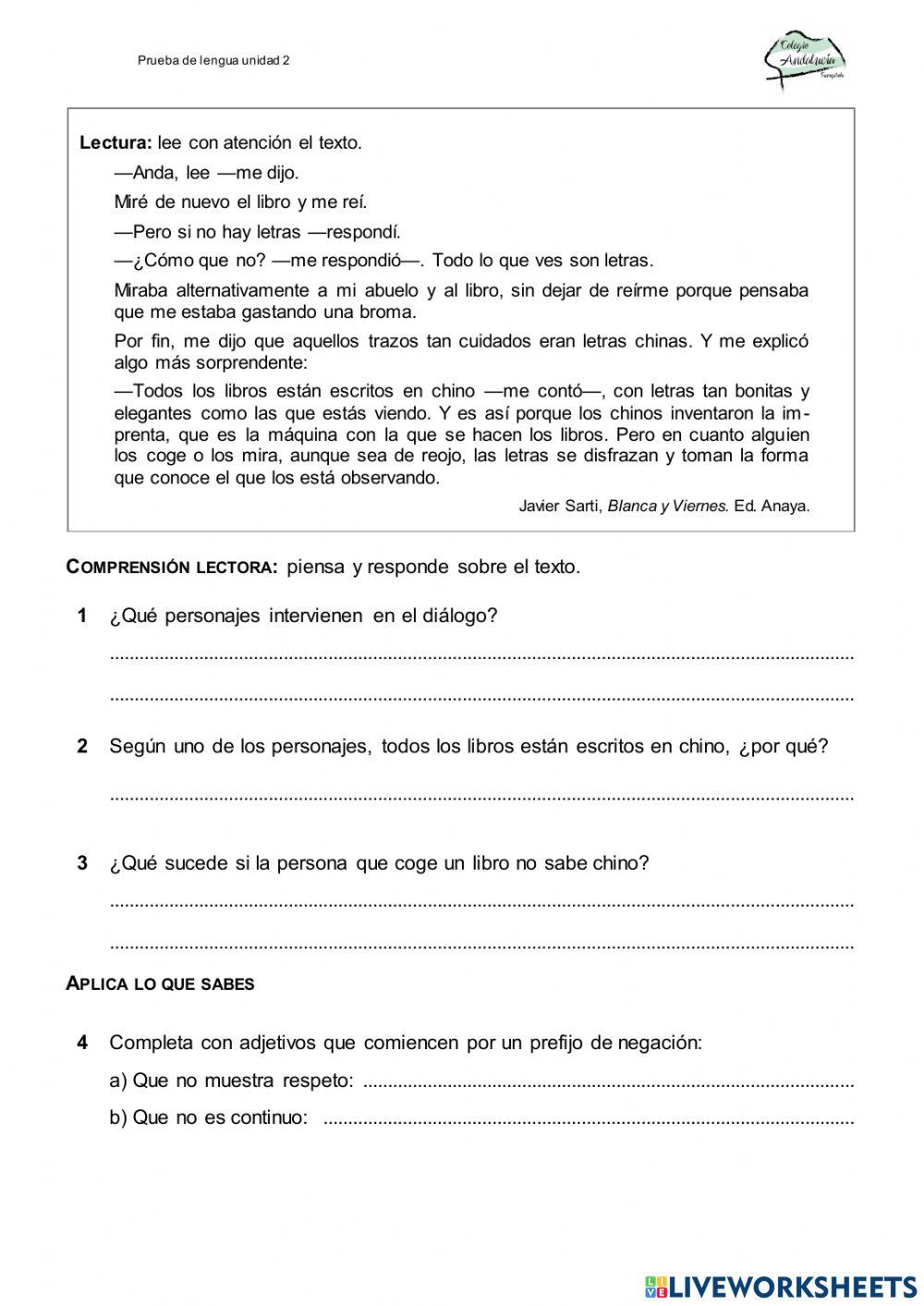 Prueba udi 2 worksheet | Live Worksheets