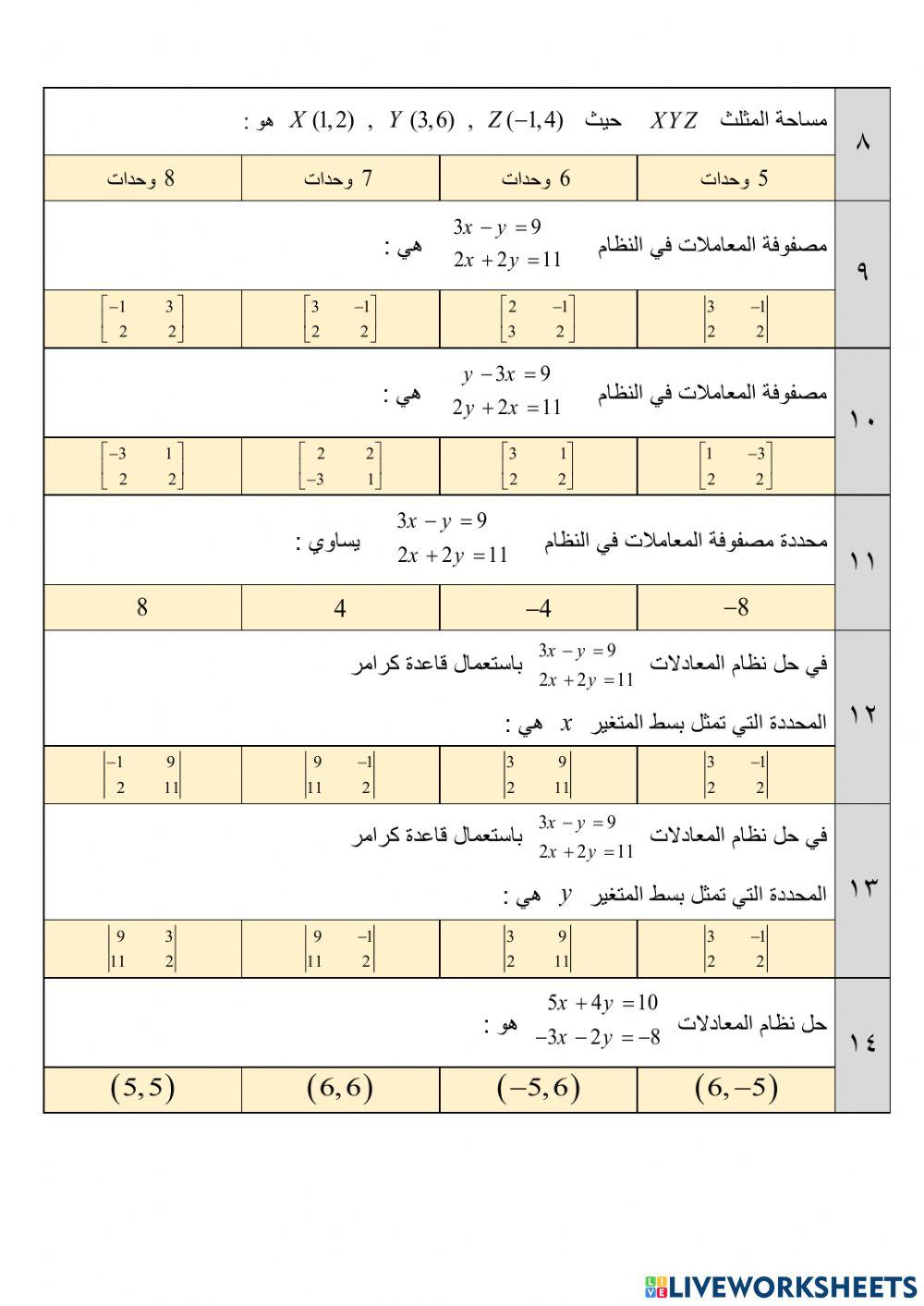 المحددات وقاعدة كرامر المحددات وقاعدة كرامر