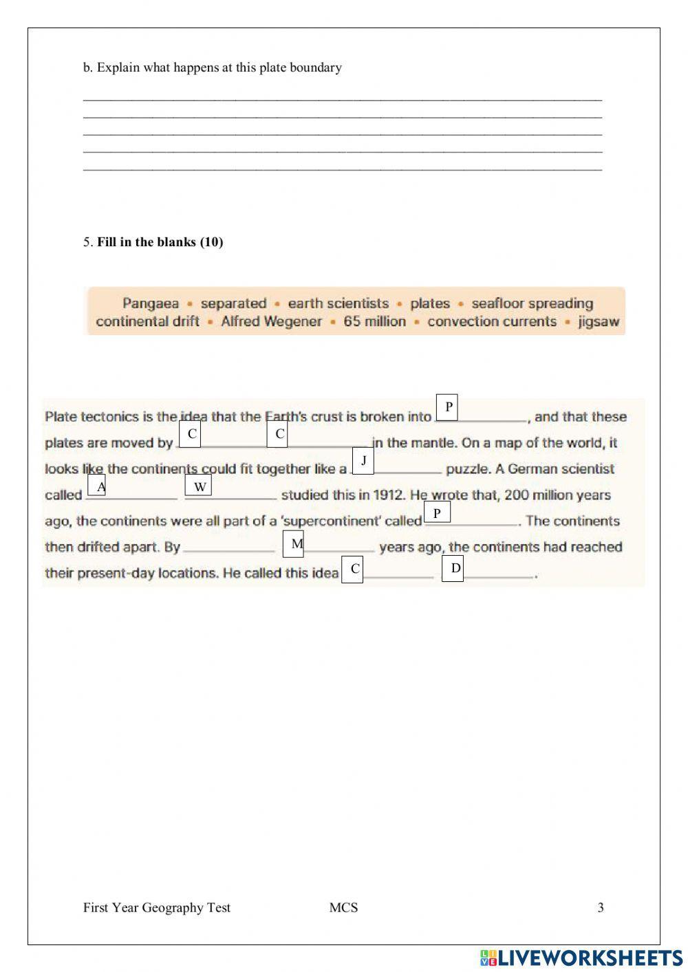 Plate tectonics test