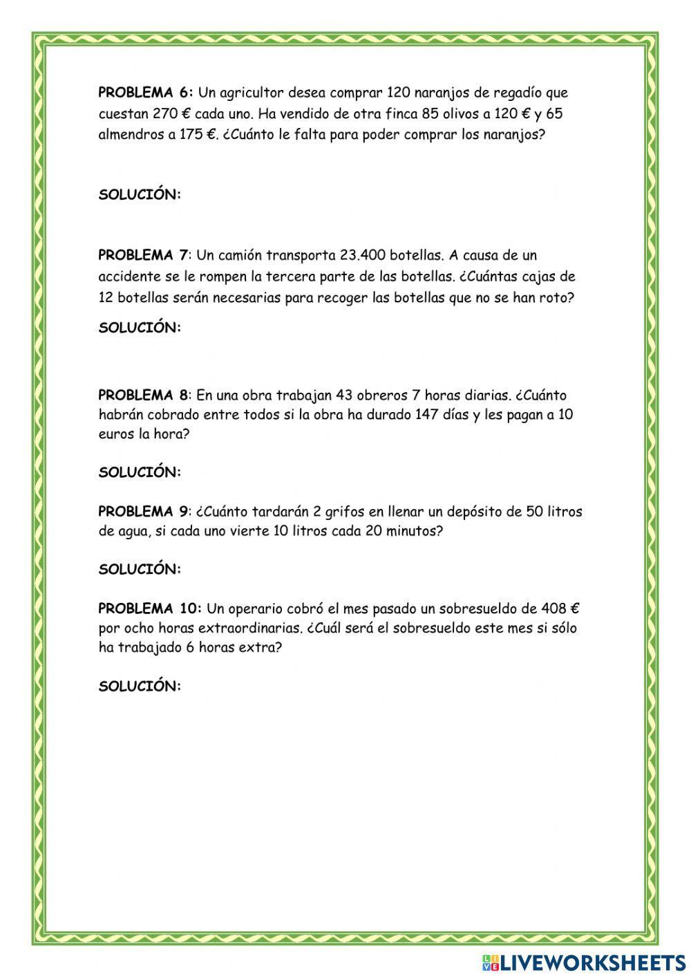 Problemas con n… | Free Interactive Worksheets | 2165562
