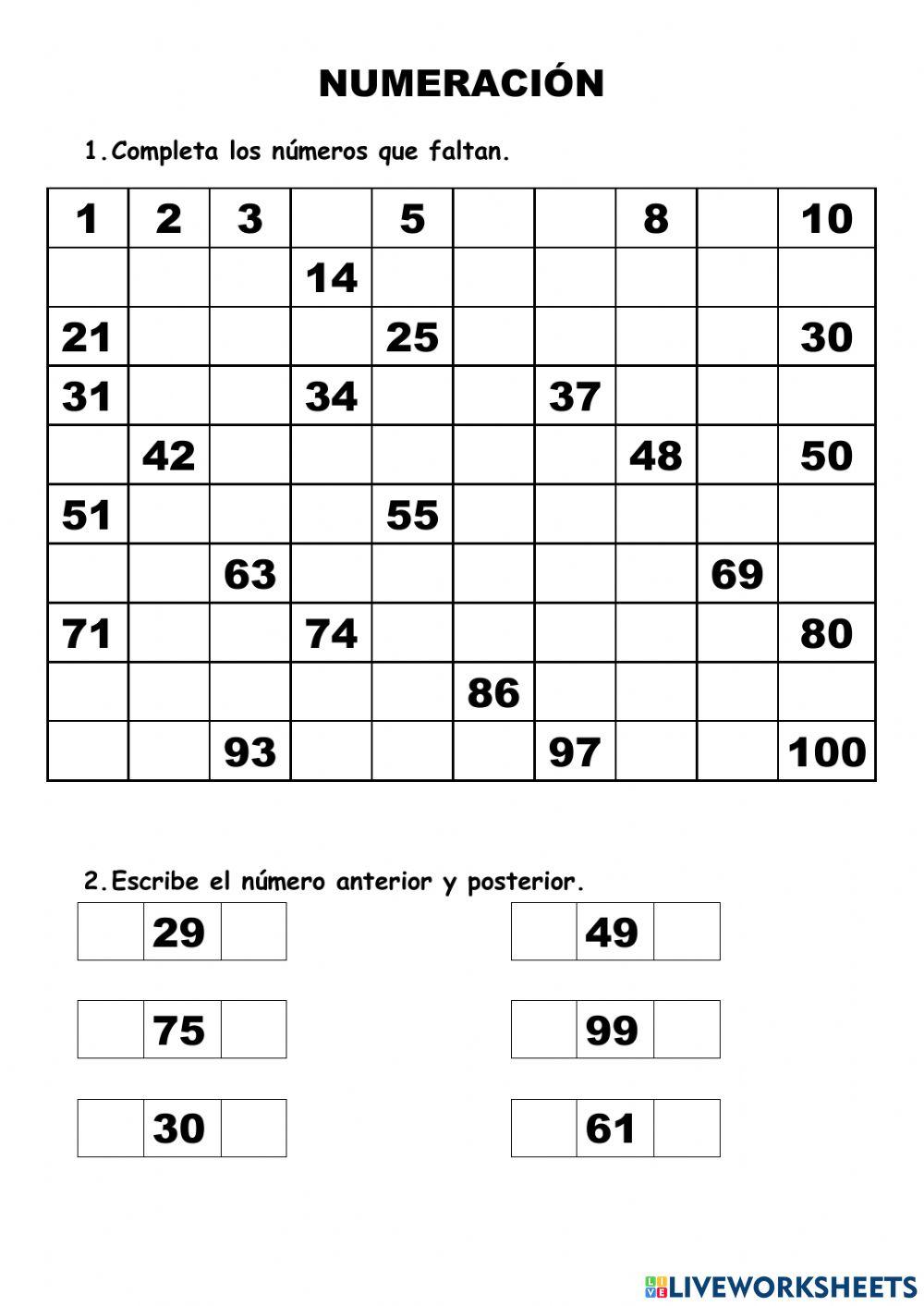 Numeros hasta el 100