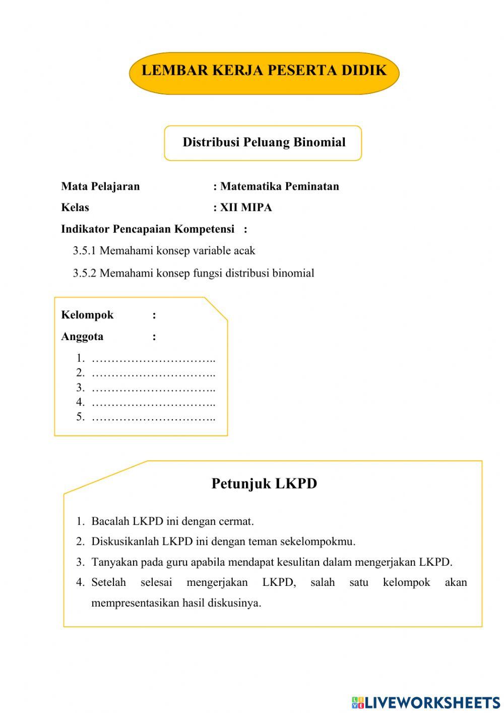 LKPD Distribusi Peluang Binomial