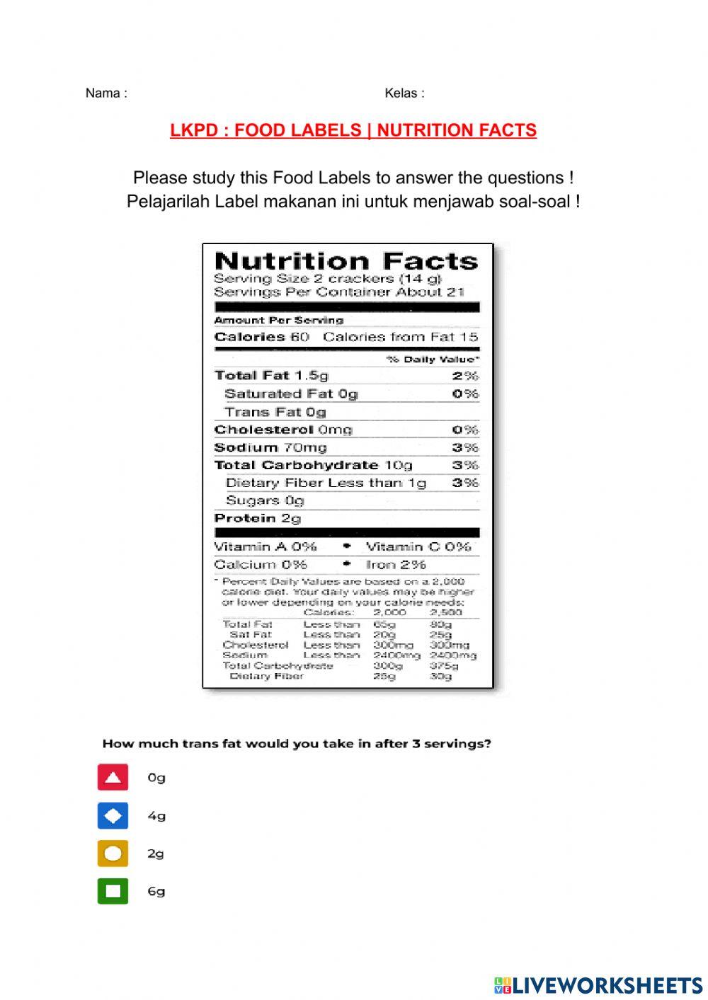 Lkpd food label - nutrition facts